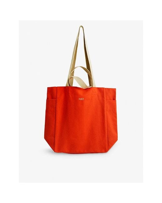 Hay Red Everyday Logo Text-print Organic-cotton Tote Bag