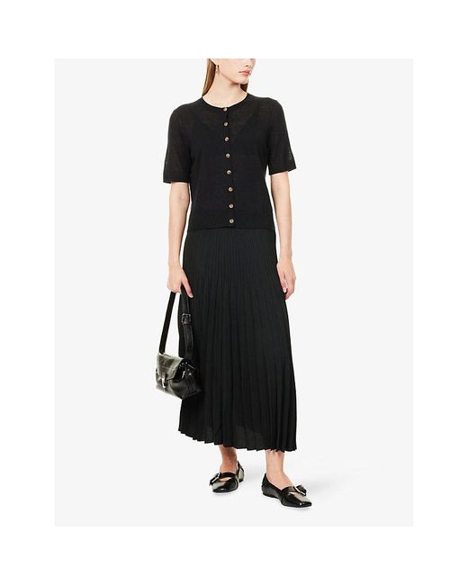 ME+EM Black Barely There Short-Sleeves Wool And Cashmere Top