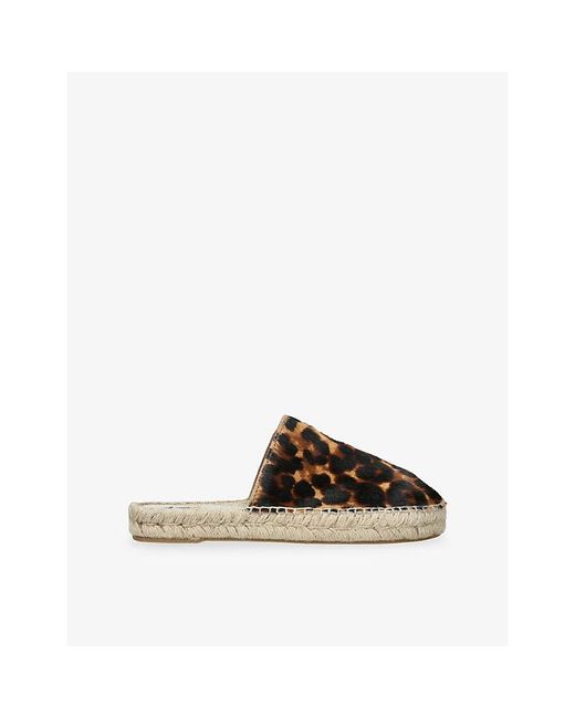 Manebí Brown Leopard-Print Calf-Hair Leather Mules