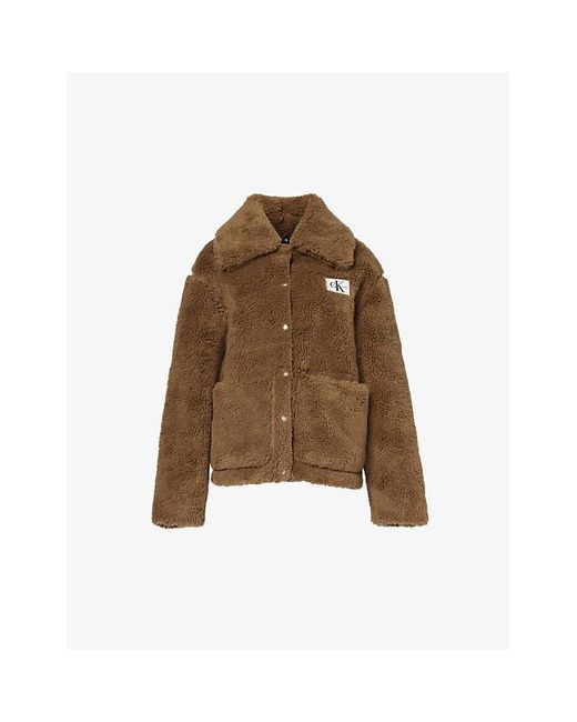 Calvin Klein Brown Sherpa Shearling-texture Regular-fit Recycled Polyester-blend Jacket