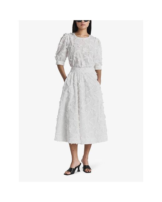 Twist & Tango White Meadow A-line Organic-cotton Midi Skirt
