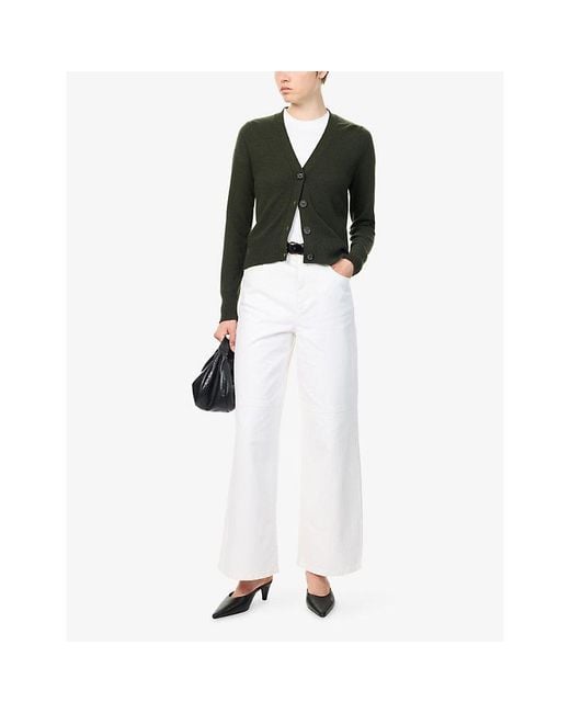 Veronica Beard Green Solene V-Neck Cashmere Cardigan
