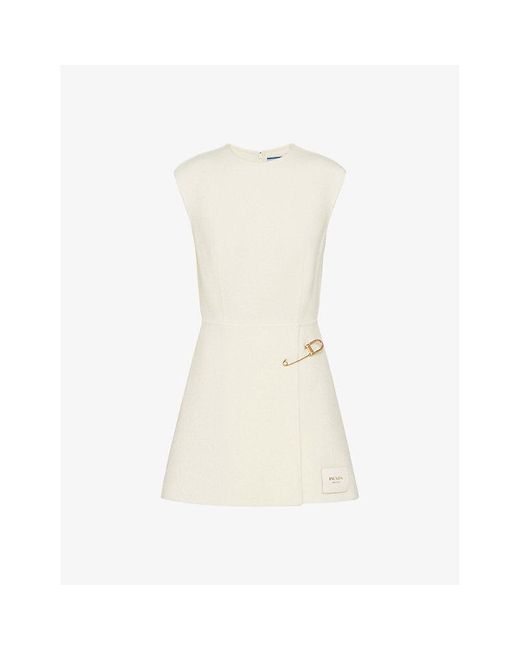 Prada Safety-Pin Washed Wool-Blend Twill Mini Dress in