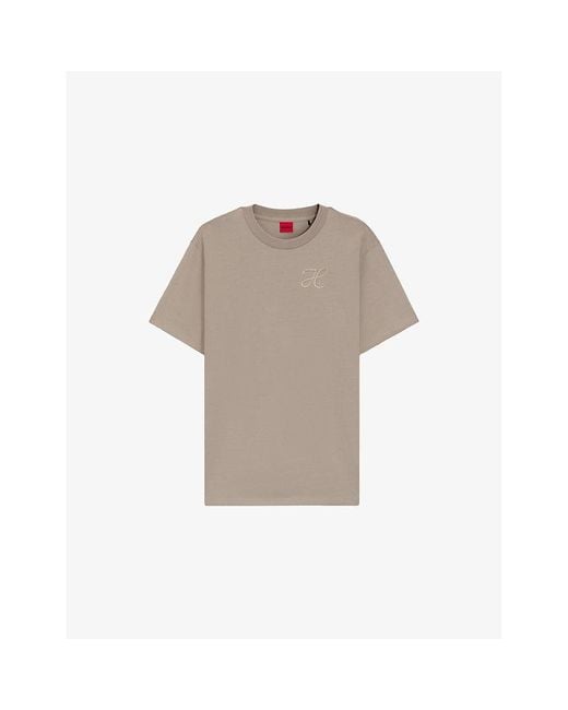 HUGO Gray Brand-Embroidered Relaxed-Fit Cotton-Jersey T-Shirt