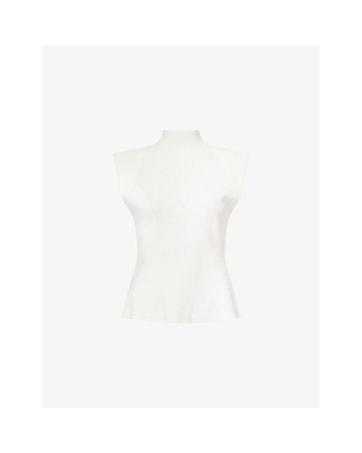 Veronica Beard White Seraphine Sleeveless Knitted Peplum Top