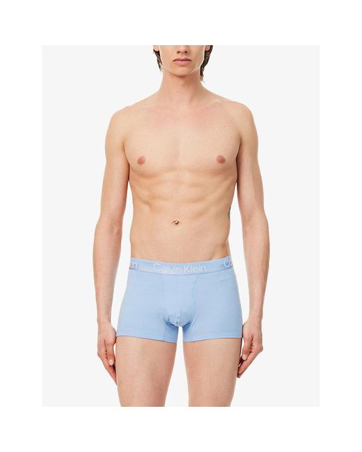 Calvin Klein Blue Logo-waistband Pack Of Three Stretch-jersey Trunks for men