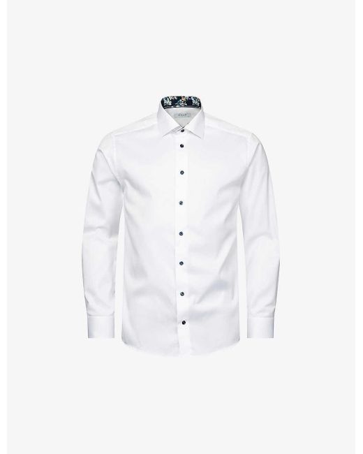 Eton of Sweden White Floral-collar Slim-fit Signature Organic Cotton-twill Shirt for men