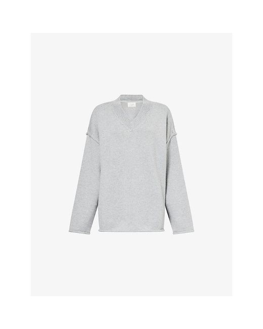 Dissh Gray Oversized V-Neck Merino Wool-Blend Jumper