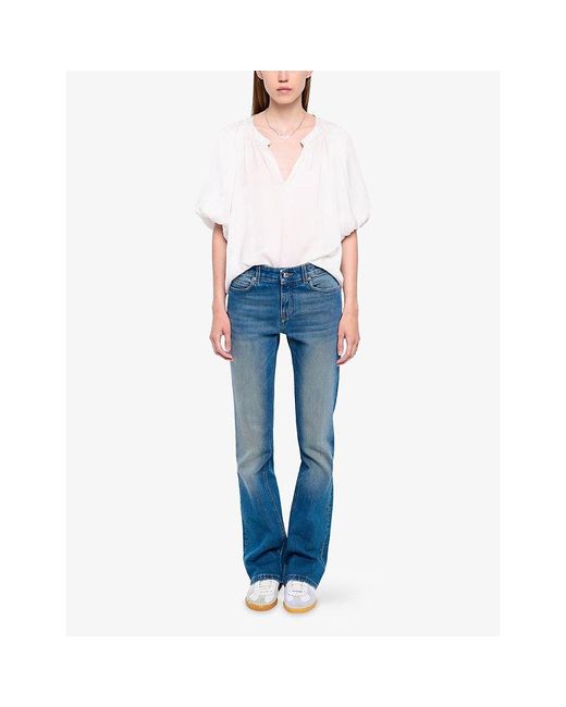 Zadig & Voltaire White Teko Round-Neck Puff-Sleeve Satin Blouse