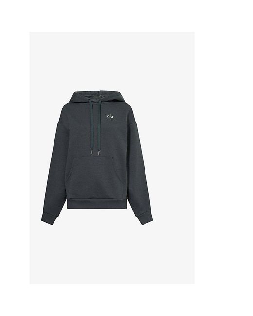 Alo Yoga Black Accolade Kangaroo-Pocket Cotton-Blend Hoody