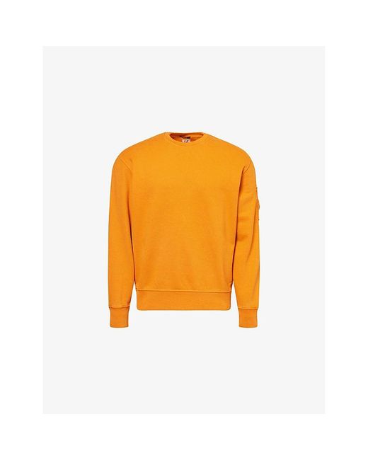 C P Company Orange Branded-Lens Patch Crewneck Cotton Sweater for men