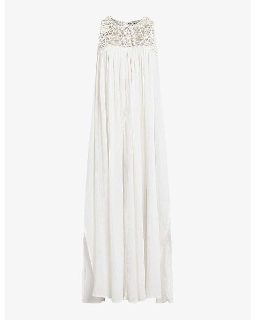 AllSaints White Corrs Embroidered-neck Sleeveless Organic-cotton Maxi Dress