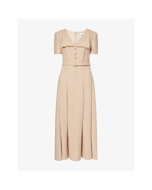 Roland Mouret Natural Collared Boucle-Knit Maxi Dress