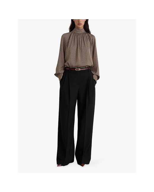 Reiss Brown Eden Printed Woven Blouse