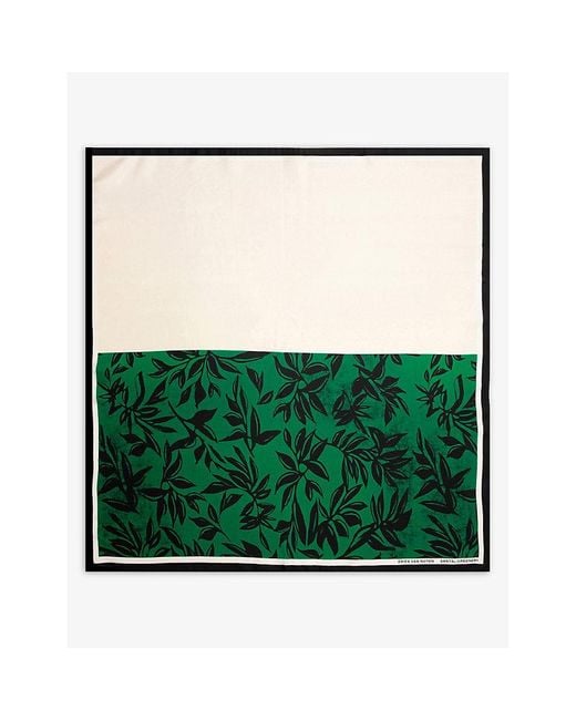 Dries Van Noten Green Graphic-Print Silk Scarf