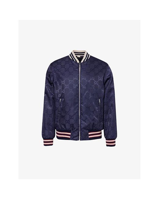 Gucci Blue gg-pattern Reversible Woven Varsity Jacket for men