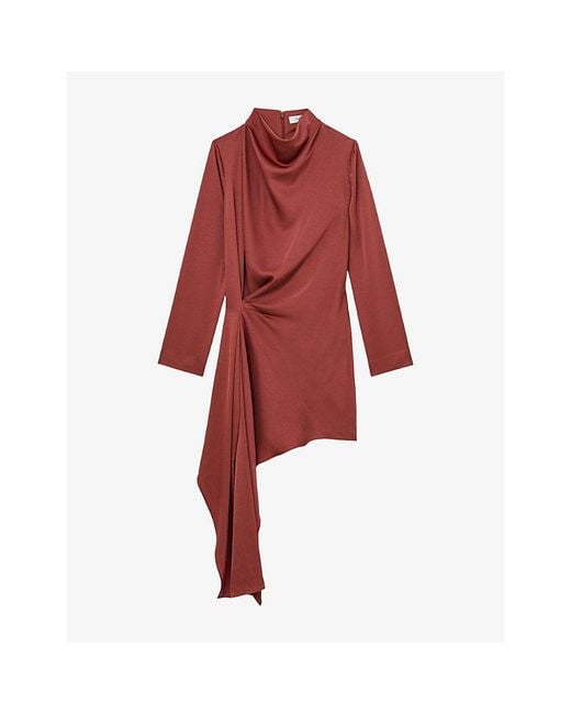 Reiss Red Bethany Draped Woven Mini Dress