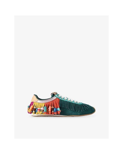 Kurt Geiger Green Islington Beaded Suede Trainers