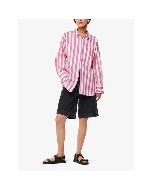 Whistles Pink Stripe-pattern Oversized Cotton Shirt