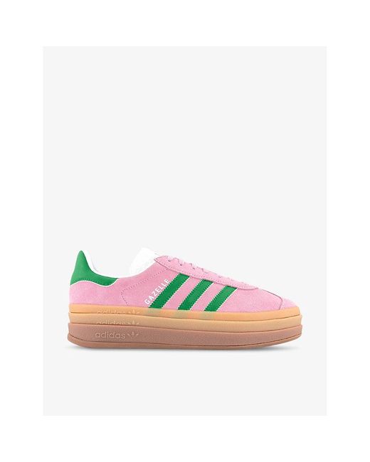 Adidas Green Gazelle Bold Brand-embellished Suede Low-top Trainers