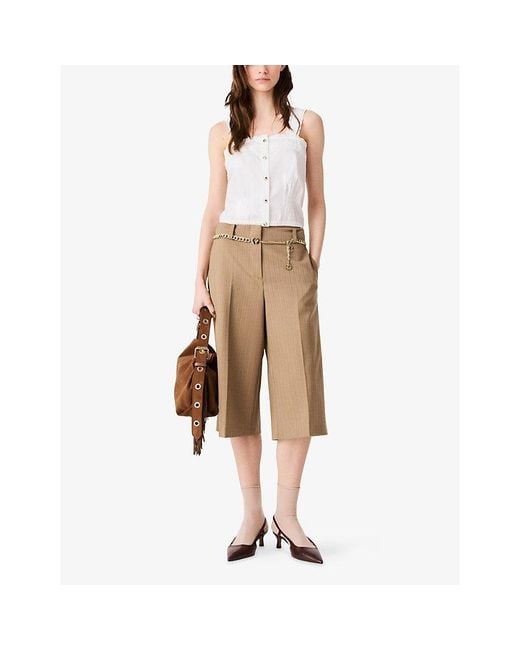 Maje Natural Tailored High-Rise Stretch Wool-Blend Bermuda Shorts