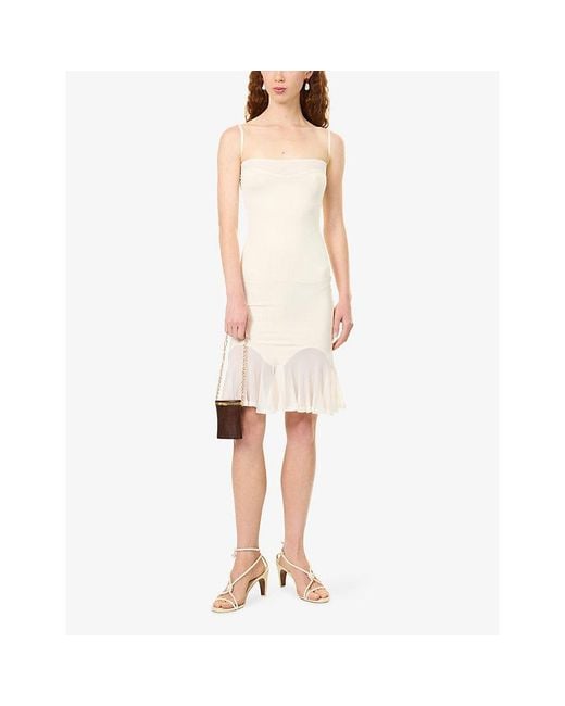 AYA MUSE Natural Ether Sheer-Hem Stretch-Mesh Midi Dress