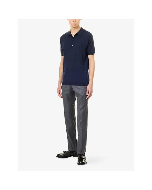 John Smedley Blue Short-Sleeve Merino-Wool Polo Shirt for men