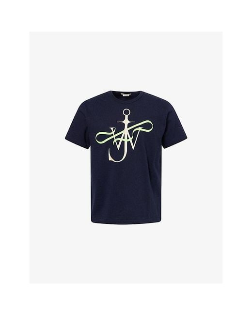 J.W. Anderson Blue Ribbon Anchor Crewneck Cotton-Jersey T-Shirt for men
