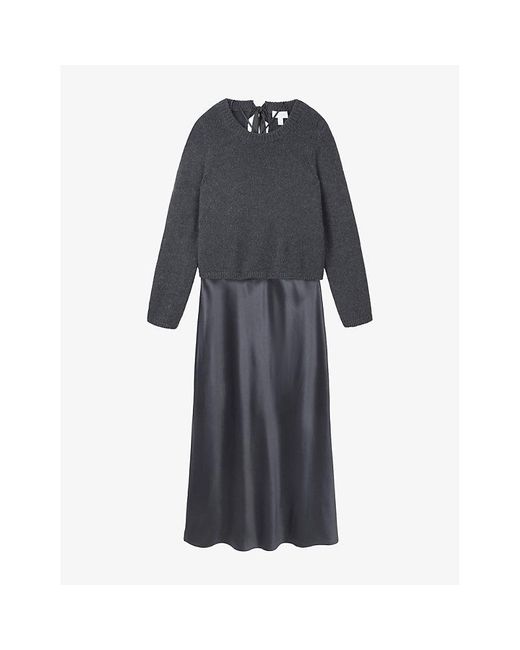 The White Company Black Bow-Tie Knit And Woven Wool-Blend Midi Dress
