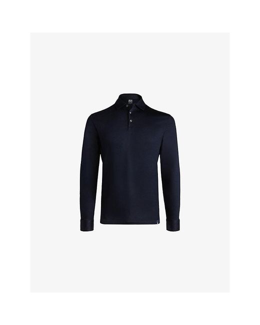 Boggi Blue Long-Sleeve Supima-Cotton Polo Shirt for men