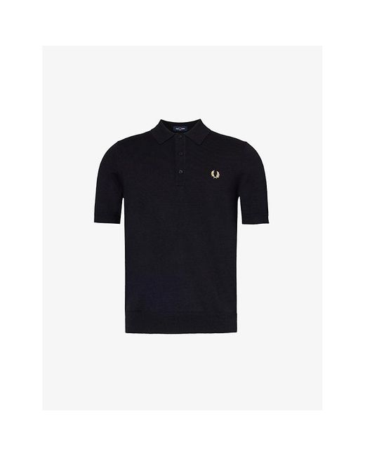 Fred Perry Blue Logo-embroidered Striped-trim Wool And Cotton-blend Knitted Polo Shirt for men