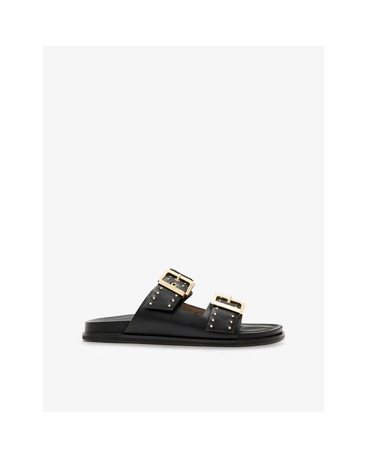 AllSaints Black Magda Flat Leather Sandals