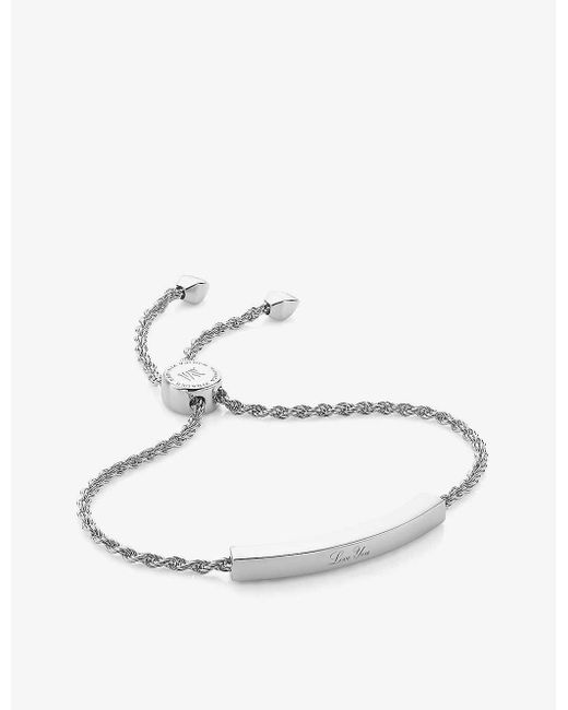 Monica Vinader Linear Sterling Silver Friendship Bracelet in White | Lyst