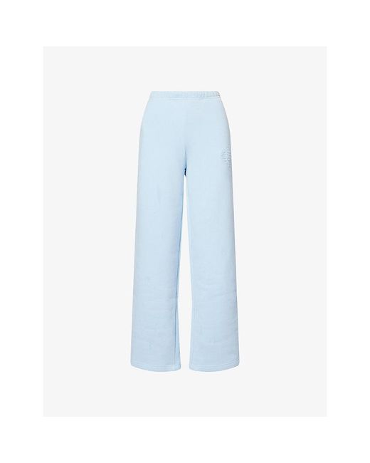 The Couture Club Blue Raised Emblem Wide-Leg Cotton-Jersey Jogging Bottoms