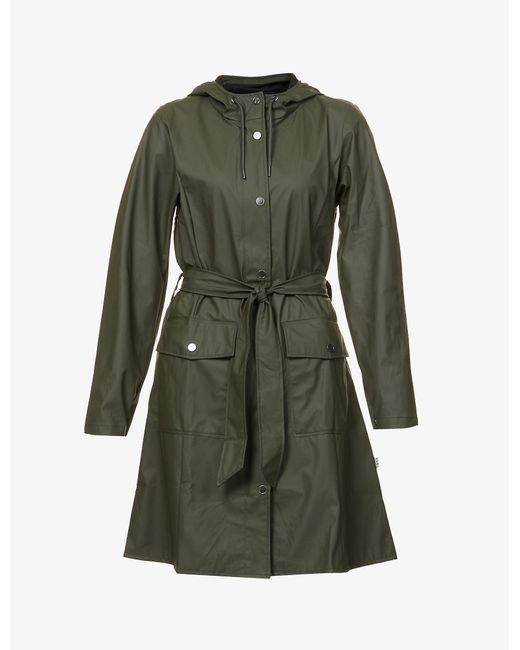 Rains Curve Hooded Shell Trench Coat in Green | Lyst