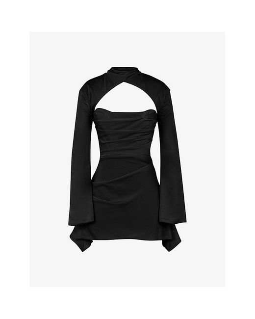 House Of Cb Toira Long-Sleeved Corseted Satin Mini Dress in Black | Lyst