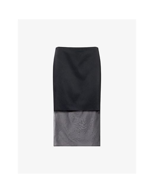 Khaite Black Sybil Panelled Crepe Midi Skirt