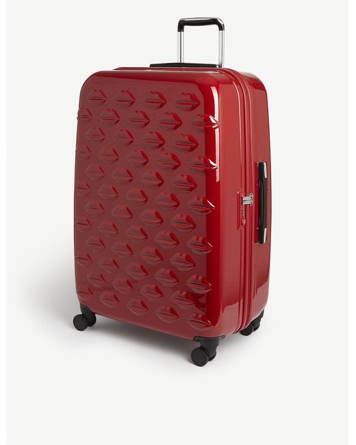 Lulu Guinness Red Large Embossed Lips Suitcase