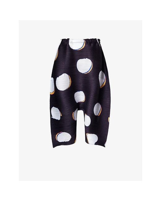 Pleats Please Issey Miyake Blue Bean Dots Pleated Knitted Trousers