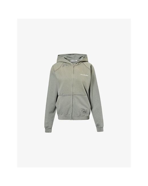 Acne Gray Mended Zip-Through Cotton-Jersey Hoody