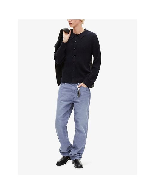 The Kooples Black Collared Button-Down Stretch Wool-Blend Jumper for men