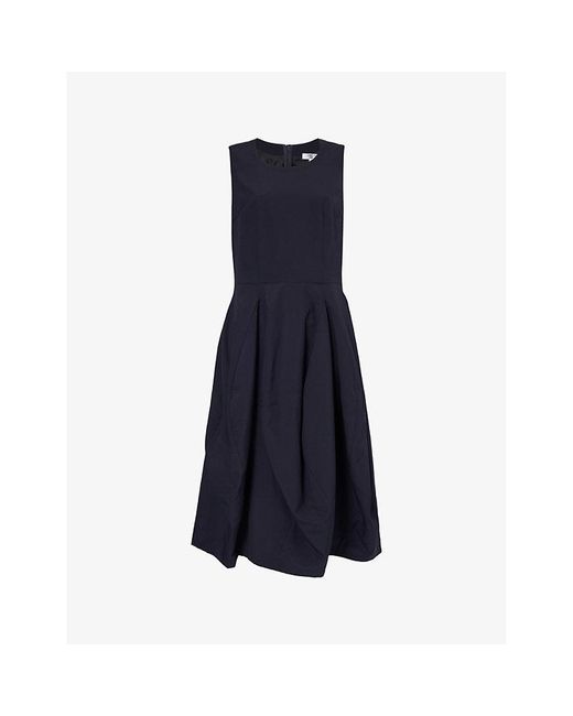 Comme des Garçons Blue Sleeveless Pleated-skirt Wool Midi Dress