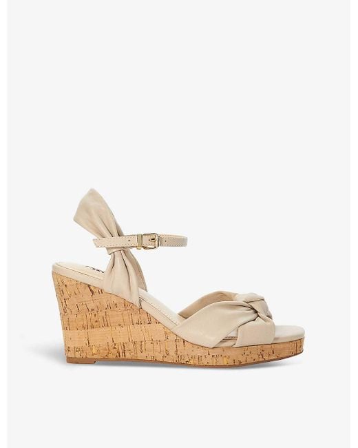 Dune White Kaino Knotted-strap Wedge Leather Sandals