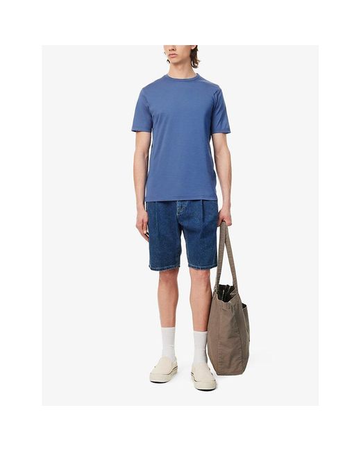 Sunspel Blue Crew-neck Relaxed-fit Cotton-jersey T-shirt for men