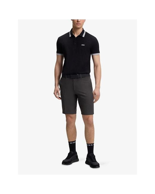 Boss Gray Straight-Leg Slim-Fit Brand-Print Stretch-Woven Shorts for men
