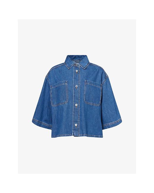 Weekend by Maxmara Blue Enza Short-Sleeves Denim Shirt