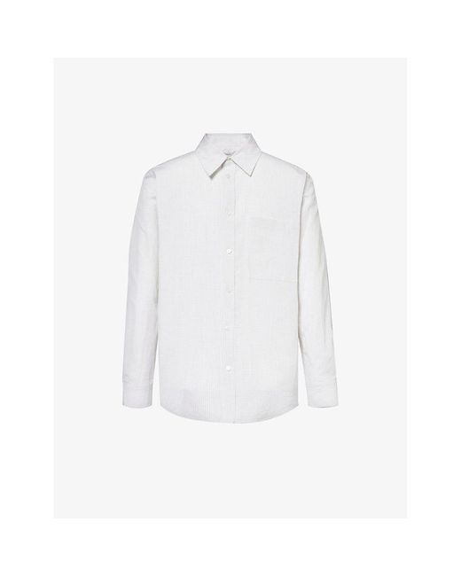 Bottega Veneta White Logo-embroidered Oversized Cotton And Linen-blend Shirt for men