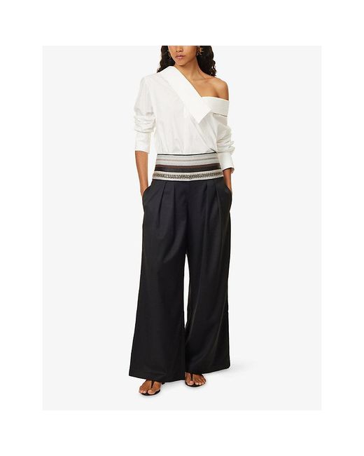 Abadia Black Sadu Bead-Embellished Wool-Blend Trousers