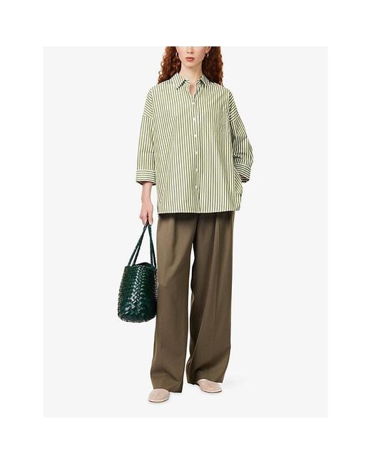 Weekend by Maxmara Green Striped Long-Sleeve Cotton Shirt