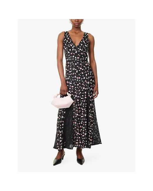 Damson Madder Black Genevieve Floral-Print Woven Midi Dress